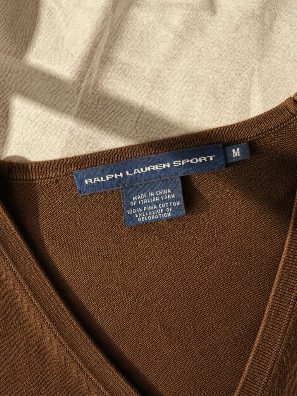 Ralph Lauren Sport Chocolate Brown V-Neck Sweater Gold Crest Medium - Picture 7 of 8